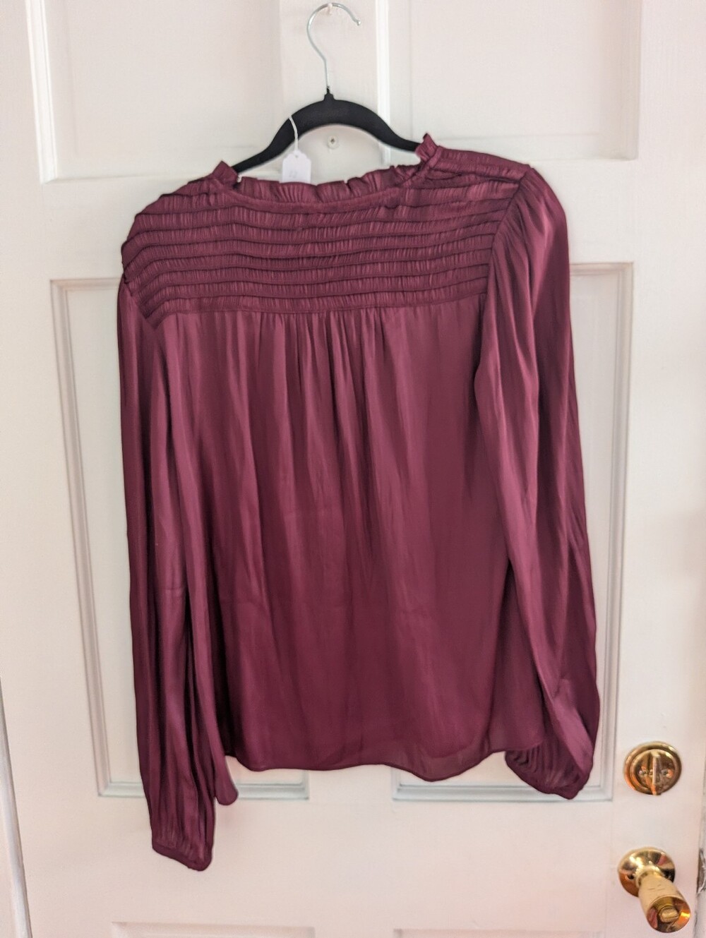 Current Air Los Angeles Burgundy Smocked Ruffle Peasant Blouse Size L - Picture 5 of 5